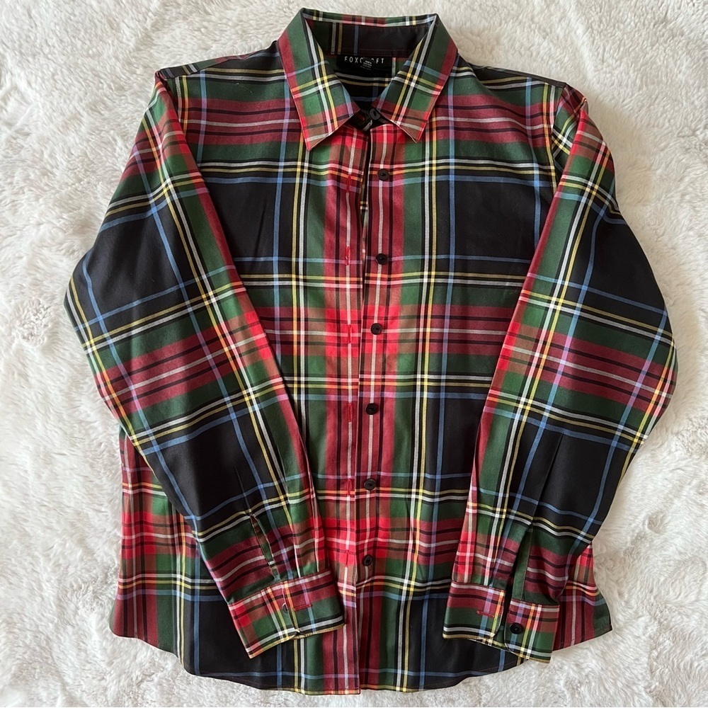 Foxcroft Holiday Plaid Oxford button down